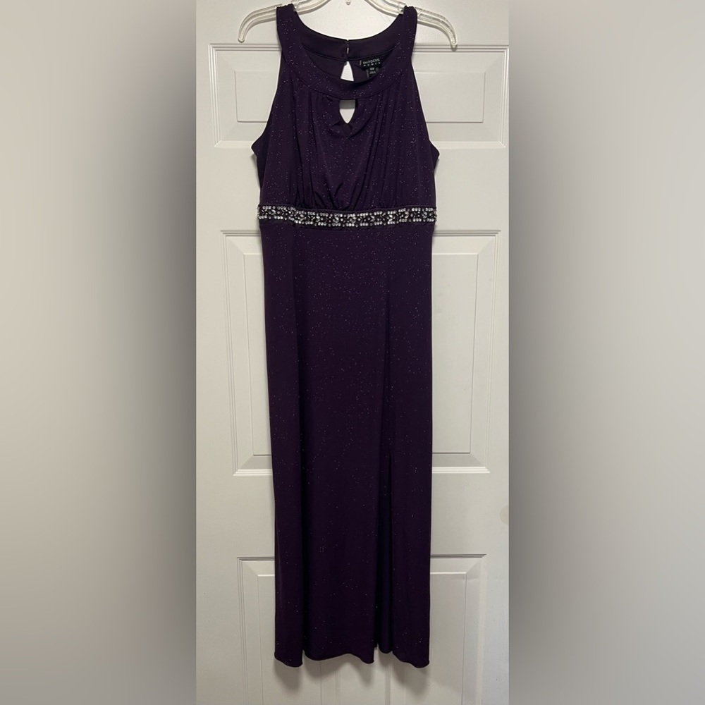 En Focus Women Purple Shimmer Formal Long Dress Empire Beaded Waist Sz 16W